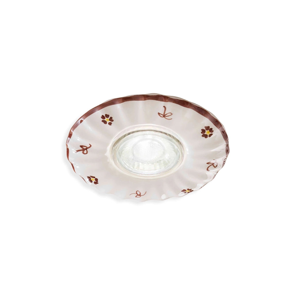 Faretto Incasso Classico Pescara Ceramica Bianco Decorato Filo Blu 1 Luce Gu10