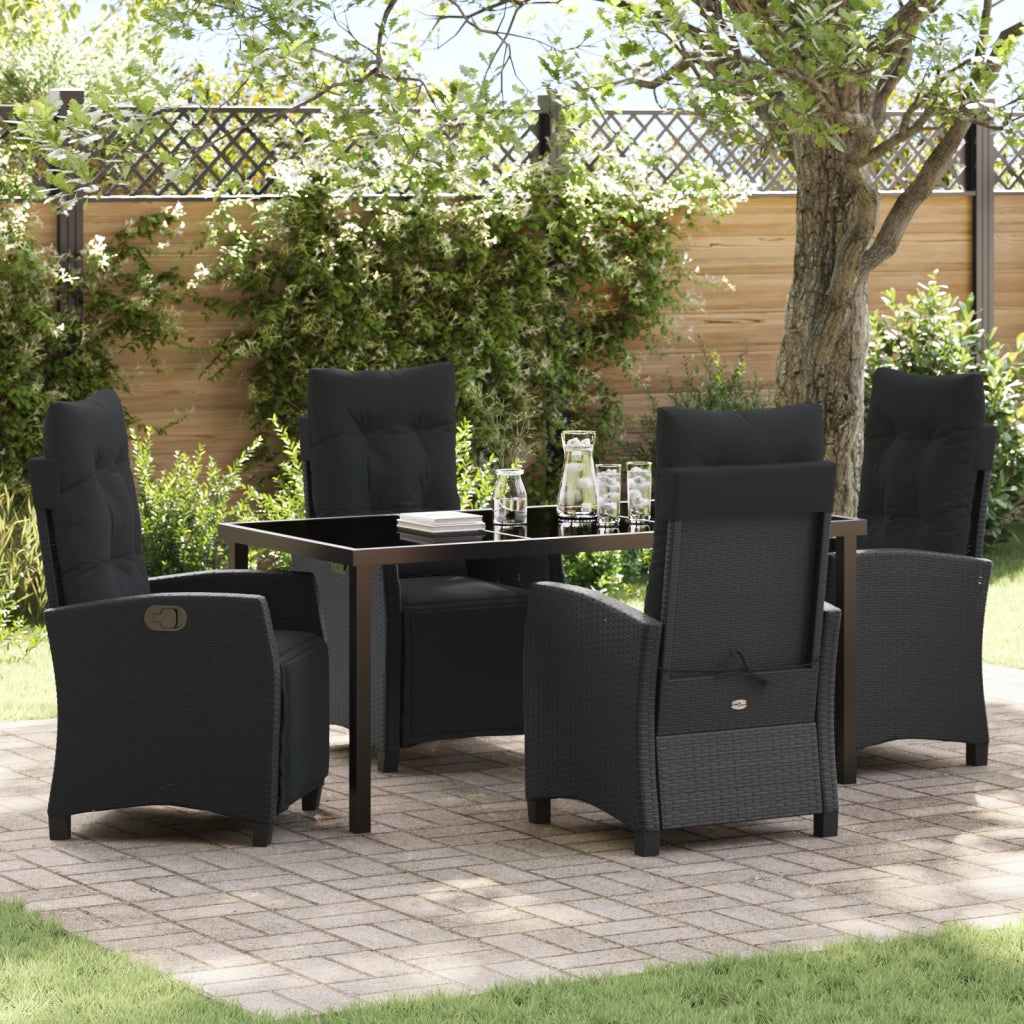 Set da Pranzo da Giardino 5 Pezzi Nero in Rattan Polimerico