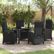 Set da Pranzo da Giardino 5 Pezzi Nero in Rattan Polimerico