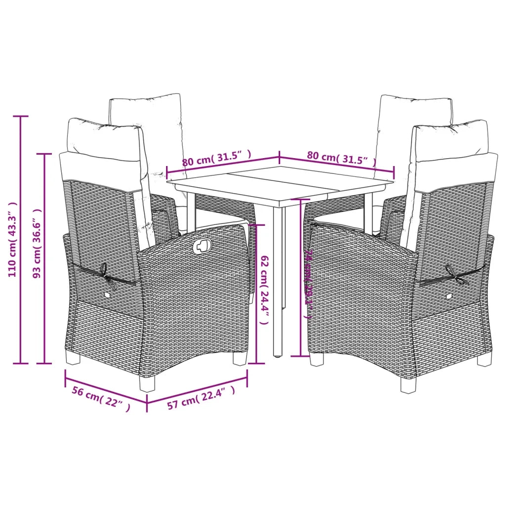 Set Pranzo da Giardino 5pz con Cuscini Grigio Chiaro Polyrattan