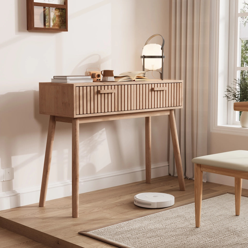 Tavolo consolle 100x35x80 cm con 2 cassetti tavolo da divano scrivtaliano-marrone giallastro