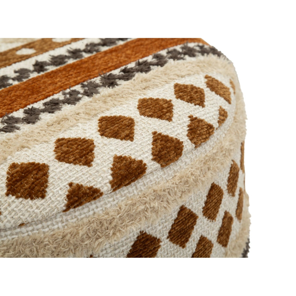 Pouf etnico con fantasia nei toni del marrone e beige