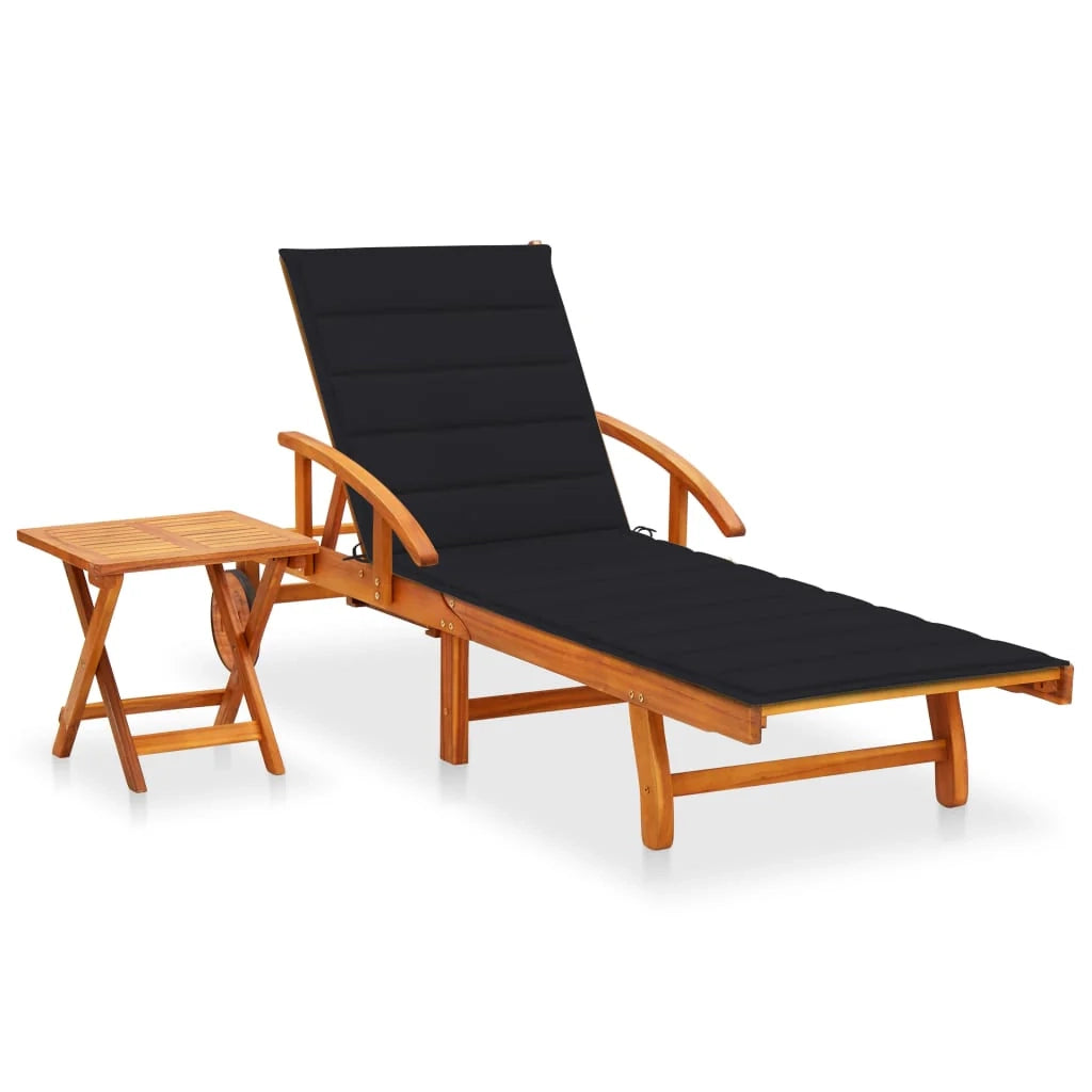 Lettino prendisole sedia a sdraio lettino prendisole letto da giardino mobili da esterno per patio con tavolo e cuscino legno di acacia 02_0012612