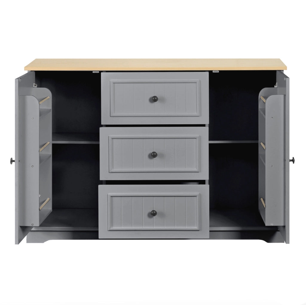 Credenza 126x40x86 cm con 3 cassetti e ante; MDF grigio