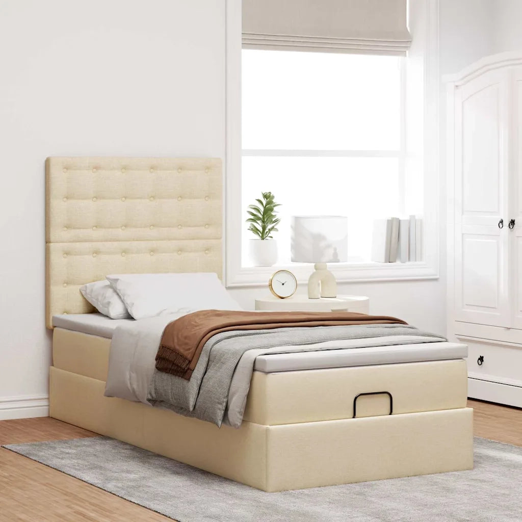 Struttura Letto Pouf con Materasso Crema 80x200 cm in Tessuto 3313283