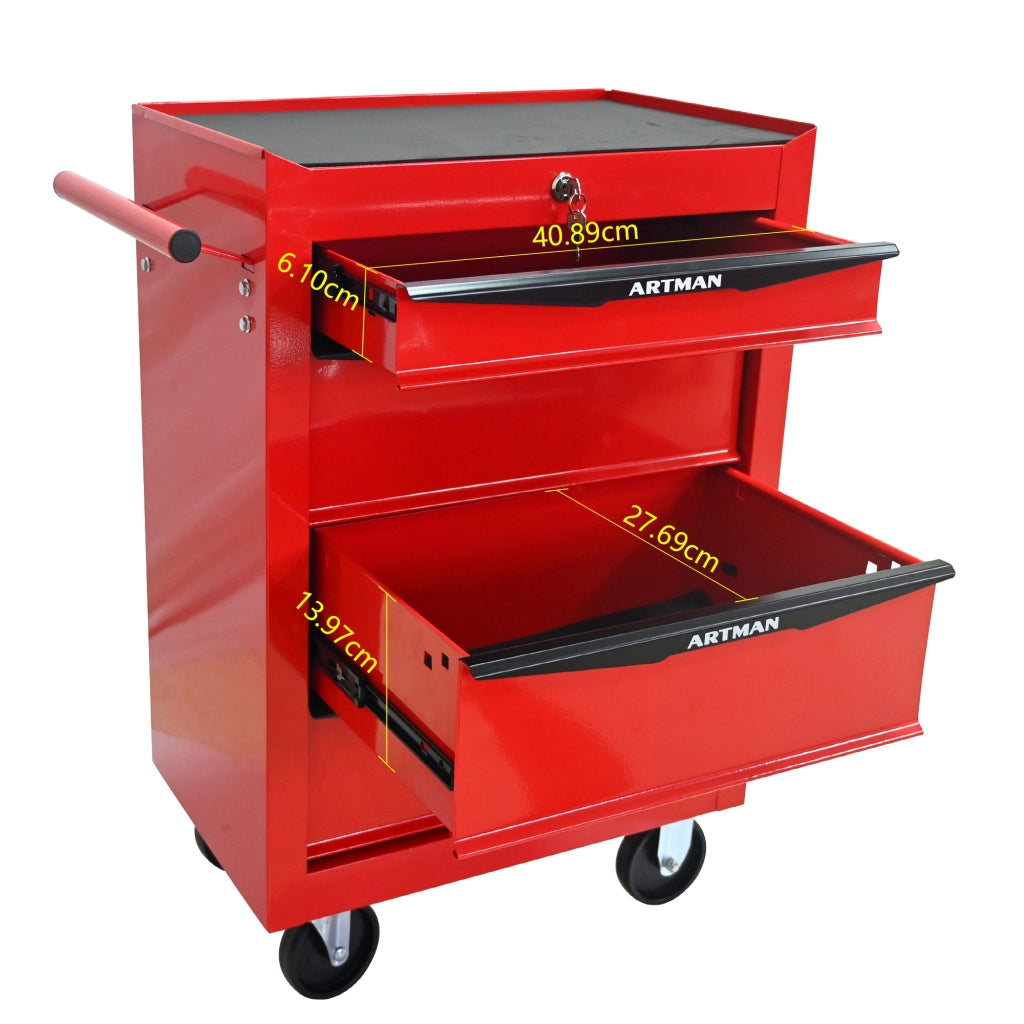 Carrello portautensili con 4 cassetti, 4 ruote e serratura, in acciaio, per garage e officina, rosso nero, 60 × 33 × 77.5 cm