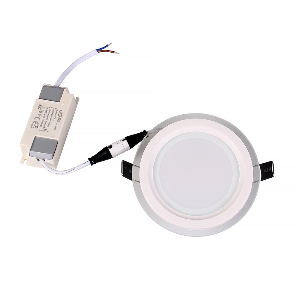 PANNELLO LED 9W TONDO BIANCO DA INCASSO SLIM VETRO PER CONTROSOFFITTI CCT CON 3 TEMPERATURE DI COLORE