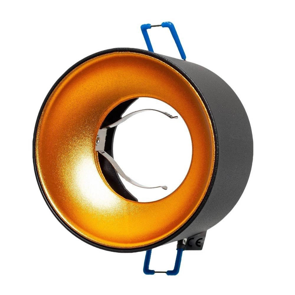 Trade Shop - Portafaretto Tondo Nero Oro Incasso 70 Mm Luce Soffitto Lampade Led Gu10 Gu5.3 -