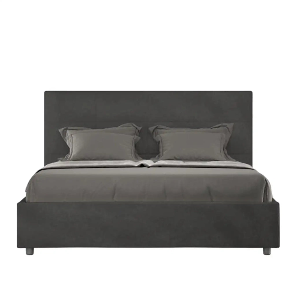 Letto matrimoniale francese contenitore imbottito 140x190 microfibra grigio Mika