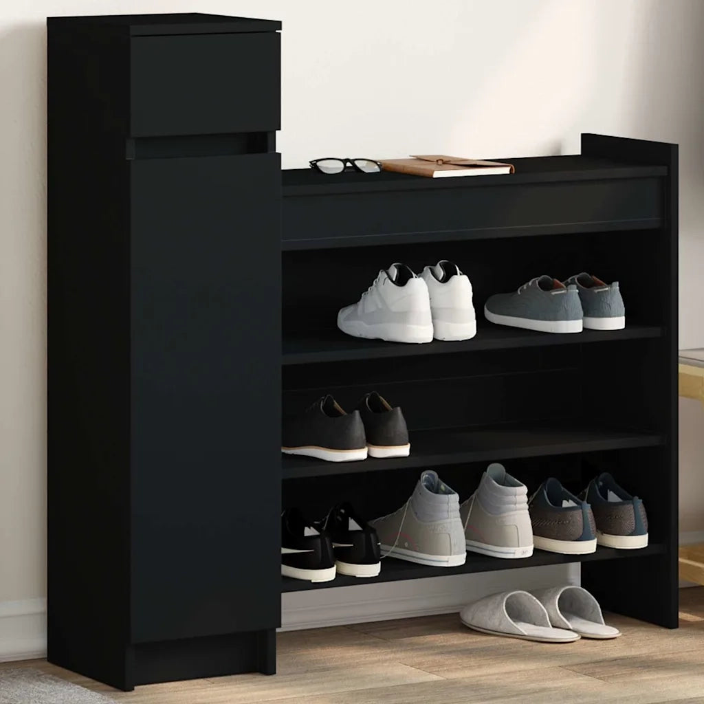 Scarpiera-Scaffale per scarpe Nera 100,5x28x100 cm in Legno Multistrato
