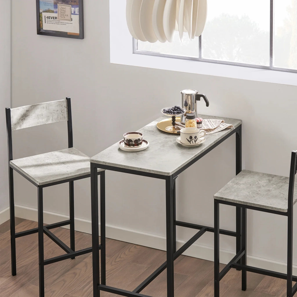 Set 3 Pezzi Tavolo con 2 sgabelli Alto Mobile Bar per casa Stile Vintage, Grigio, L89*P45*A86.5cm OGT03-HG