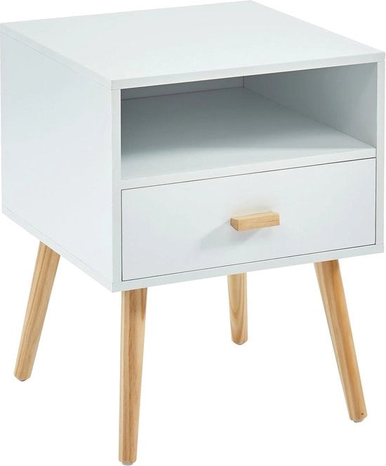 Cassettiere notturna, carta da parati in legno, bianca, lunghezza 40 cm