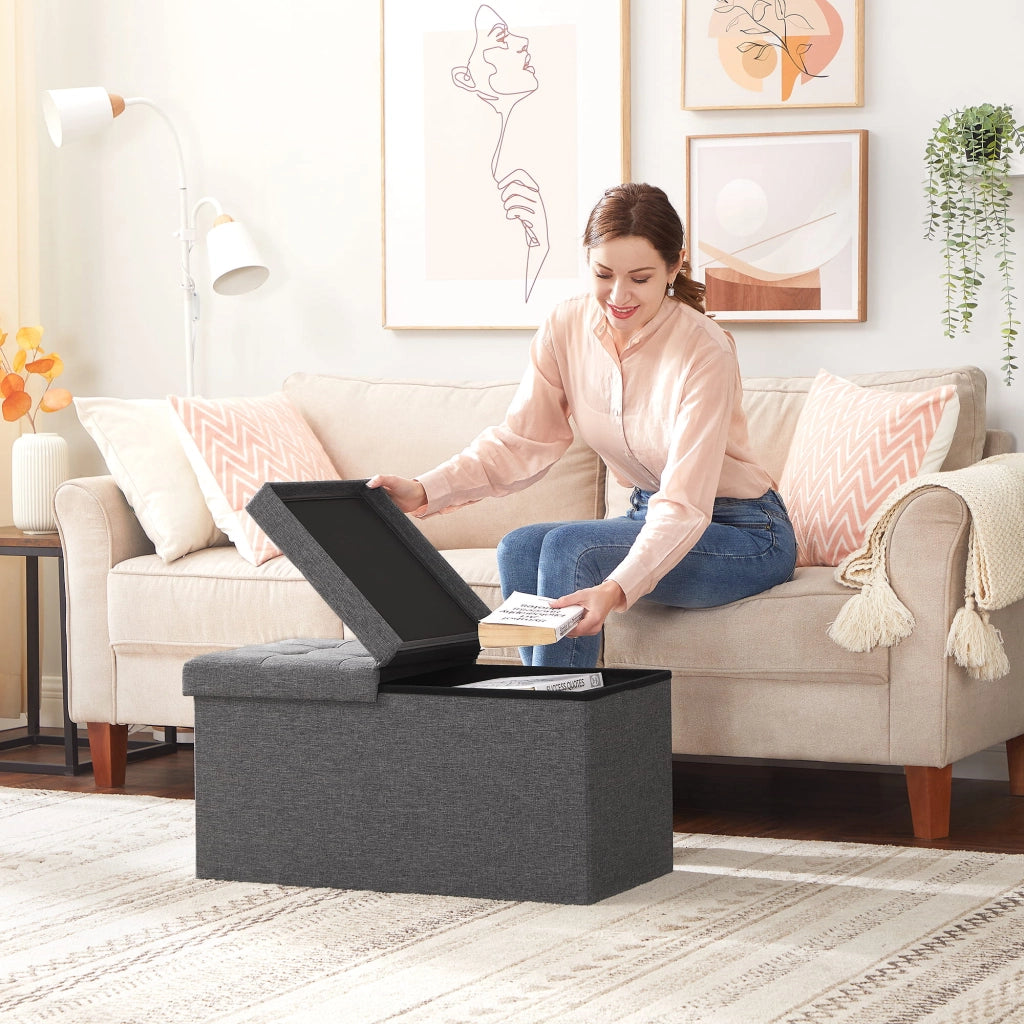 Pouf contenitore Valora PUFA in MDF grigio scuro, salvaspazio e confortevole