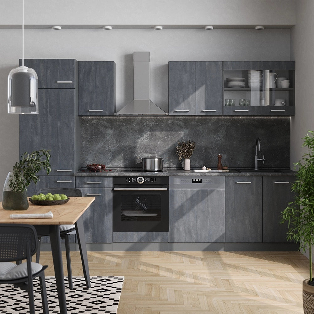 Cucina componibile R-Line Calce nera/Antracite 300 cm PL Antracite Vicco