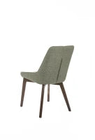 E-STYLO Sedia da pranzo in tessuto verde scuro con gambe e struttura in massello di noce, 62cm X 49.5cm H. 87cm.