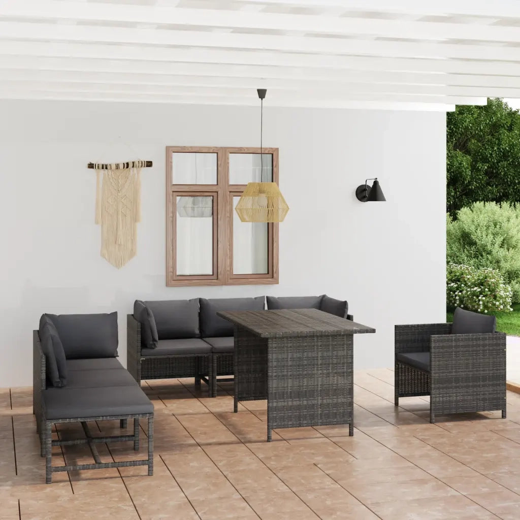 Set Divani da Giardino 8 pz con Cuscini in Polyrattan Grigio cod mxl 69414