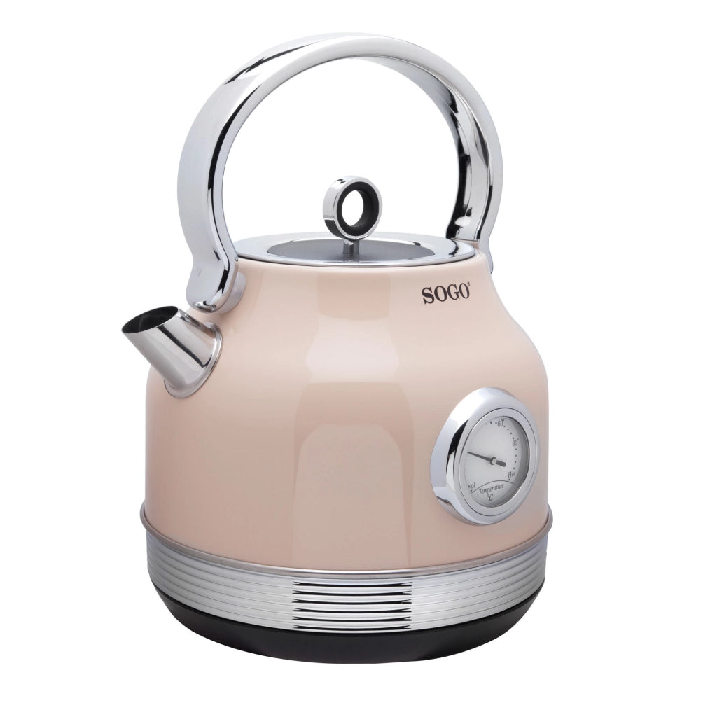 Bollitore elettrico vintage 1,8 litri con termometro integrato, base 360° e spegnimento automatico 2200W - Sogo