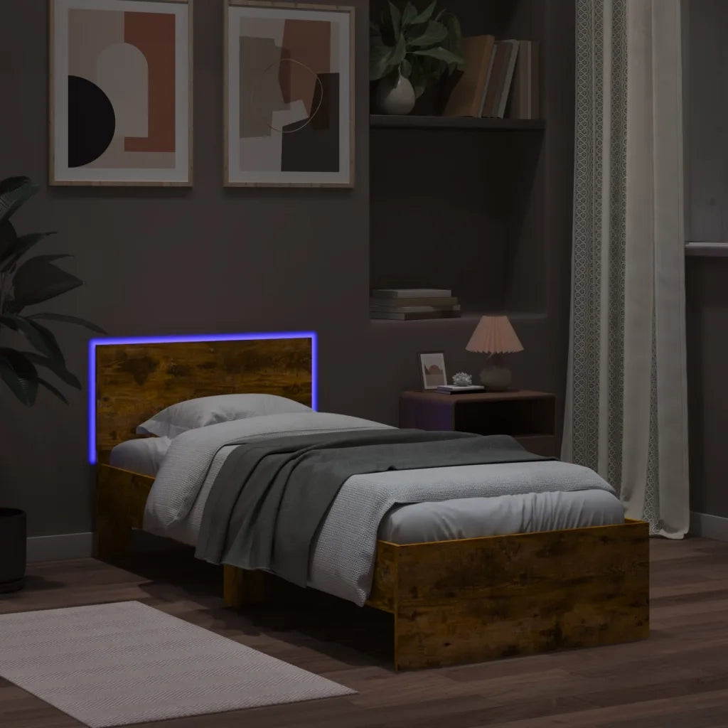 Giroletto con Testiera e LED Rovere Fumo 90x200 cm 838810