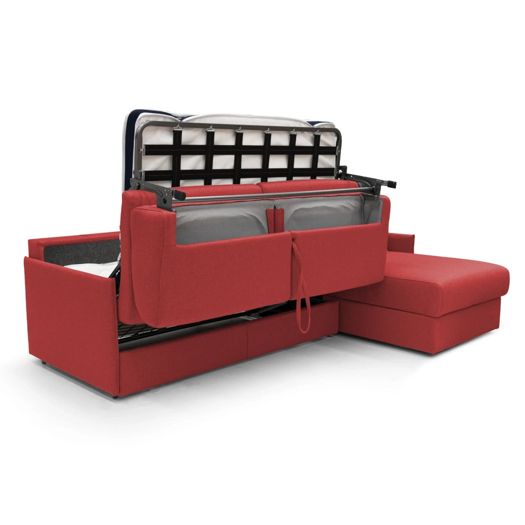 Evans Divano letto angolare con penisola in morbido tessuto impermeabile T13 252 cm Destro (mat. 140x197)  rosso