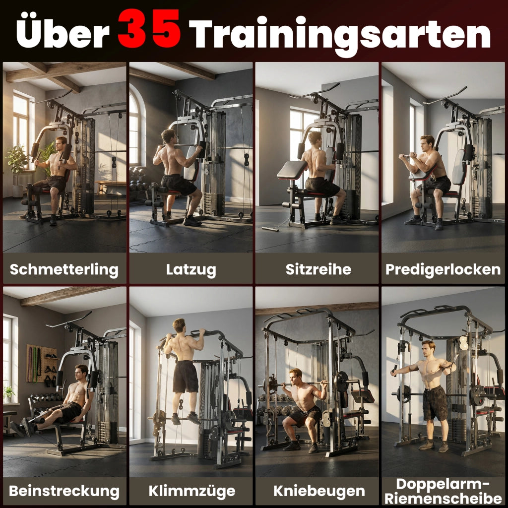 Stazione di allenamento multifunzione ¨C zephmum ¨C con pesi 65kg, lat machine, preacher curl, butterfly