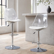 Sgabello da bar Set di 2 Girevole Regolabile in Altezza Schienale Trasparente in Metallo e Plastica Argento