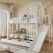 Letto a castello con scivolo - Xylo - 90x200cm bianco, tetto finestrato