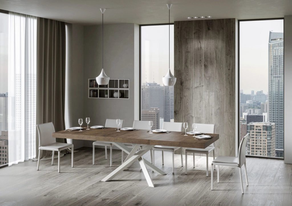 Tavolo allungabile 90x200/304 cm Volta Premium noce telaio bianco