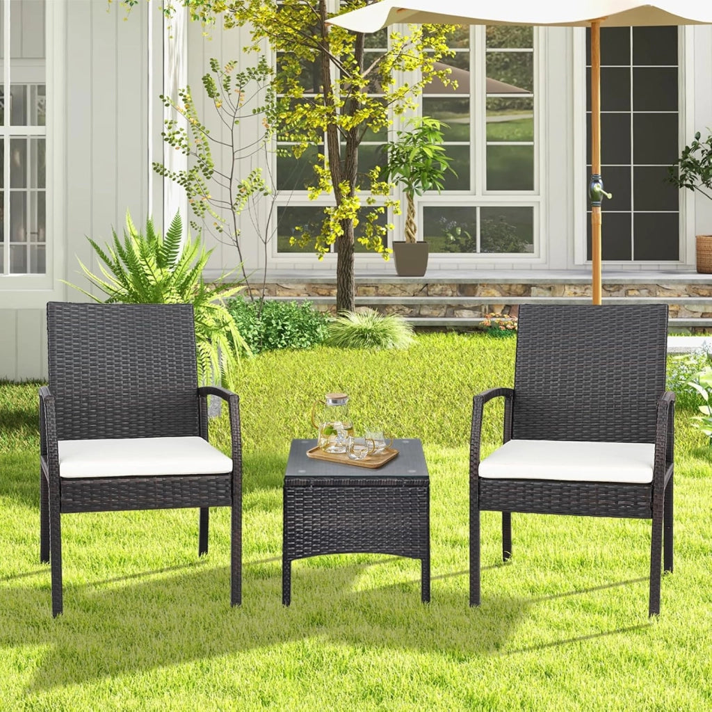 Set di 2 Sedie in Rattan, Sedia Giardino Poltrone da Esterno con Cuscini per Seduta con Cerniera, Set di 2 Comode Sedie per Giardino, Patio, Terrazza(Modello A, 54,5x61,5x89cm)
