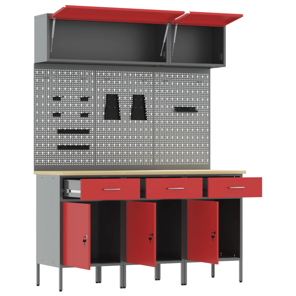 Set Banco Lavoro  8 Pezzi Acciaio Rosso
