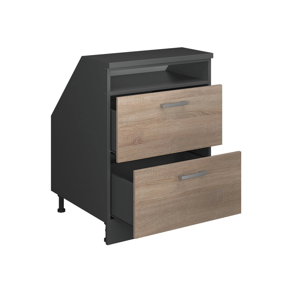 Mobile cucina sottotetto R-Line Sonoma/Antracite 60 cm con 2 cassetti, carcassa 60 cm profondità Vicco