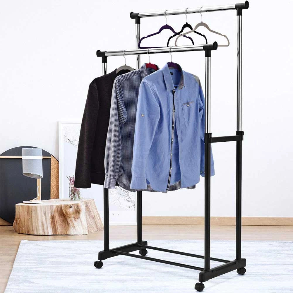 Stand Appendiabiti Doppio con Ruote Stender Regolabile in Altezza 80x40x160cm