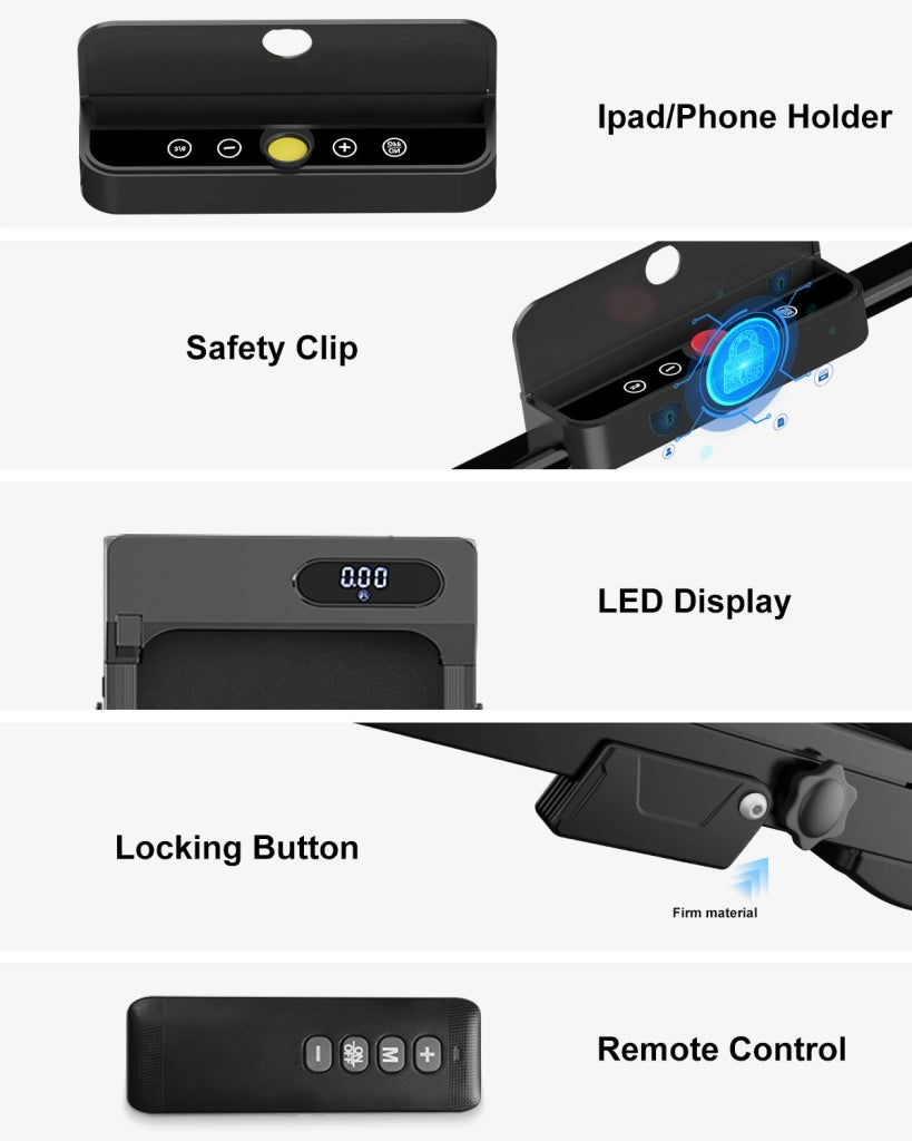 Tapis Roulant Elettrico Pieghevole 1-8 km/h - RATTANTREE - con Inclinazione, Display a LED, Supporto per Tablet - Portante 145kg - Nero