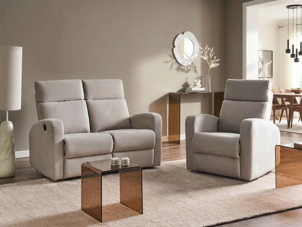 Set divano reclinabile elettrico rivestito in velluto beige divano a 2 posti con poltrona design moderno funzione relax