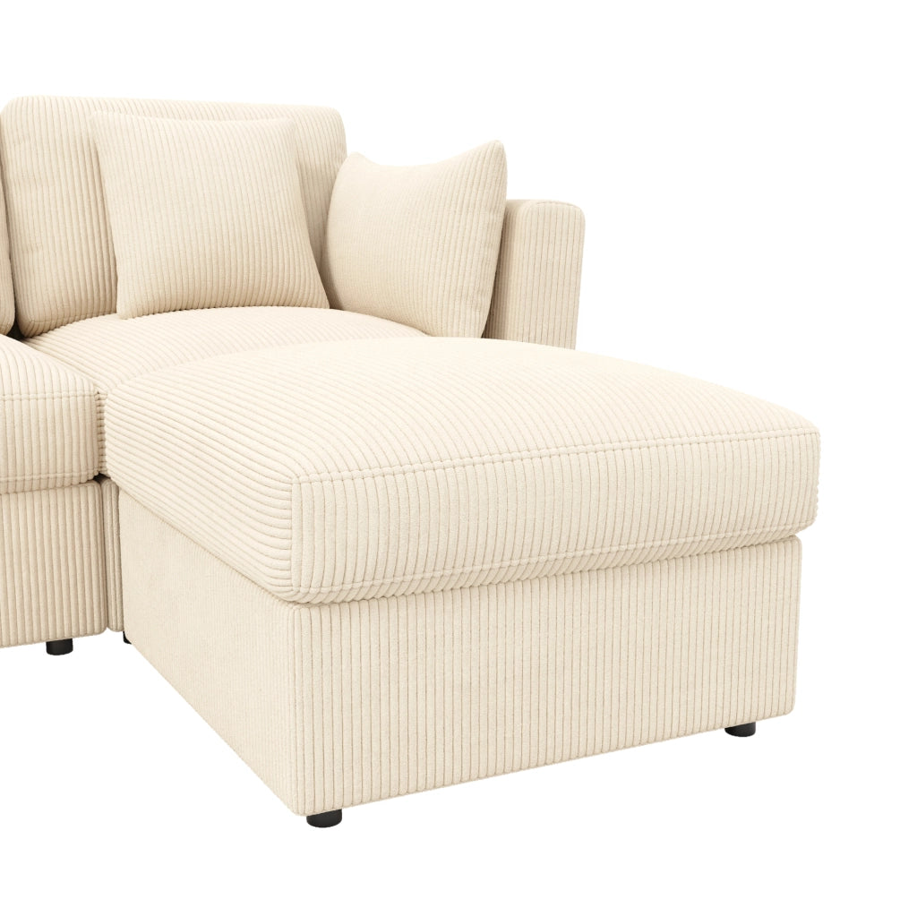 Divano modulare 4-6 posti in velluto a coste beige con pouf