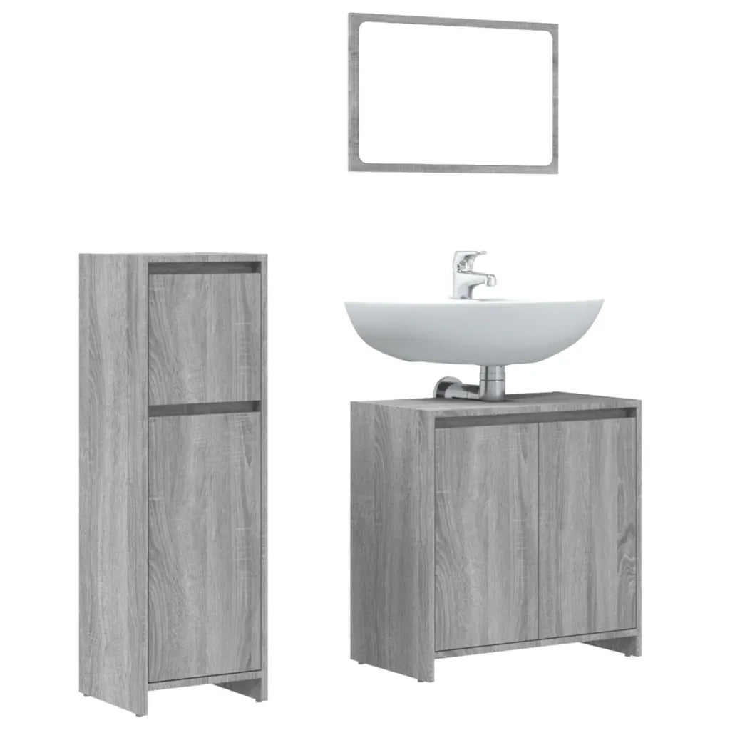 Set Mobili da Bagno 3 pz Grigio Sonoma in Legno Multistrato