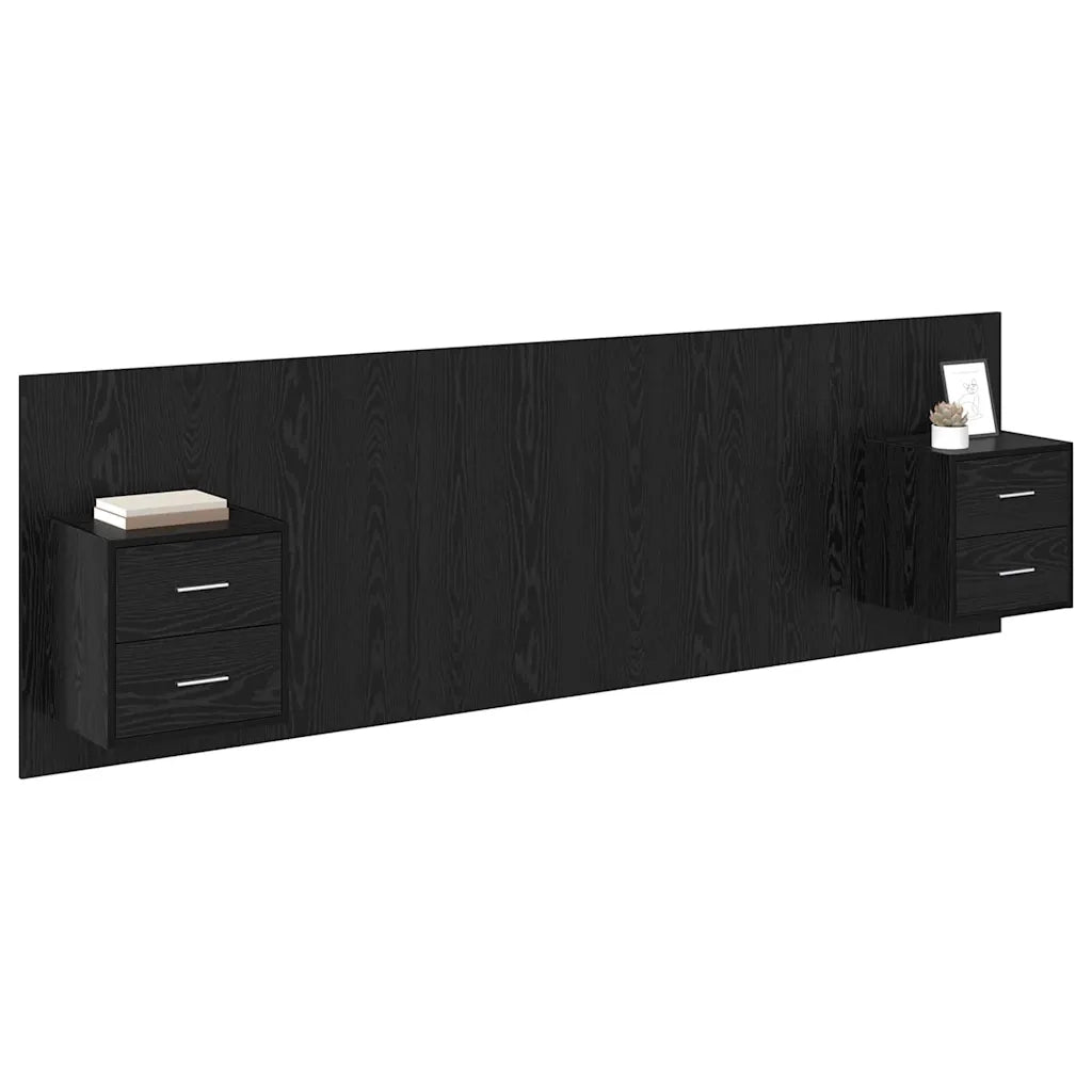 Testiera | Testata con Comodino 3 pcs Rovere Nero Legno multistrato