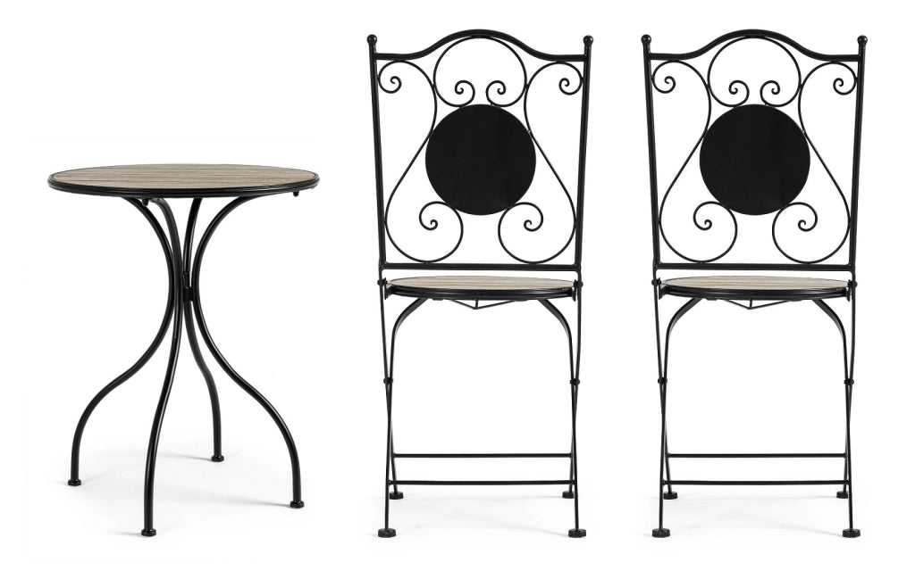 Set da Giardino Esterno in Ceramica Metallo Tavolino 2 Sedie Kansas Bizzotto
