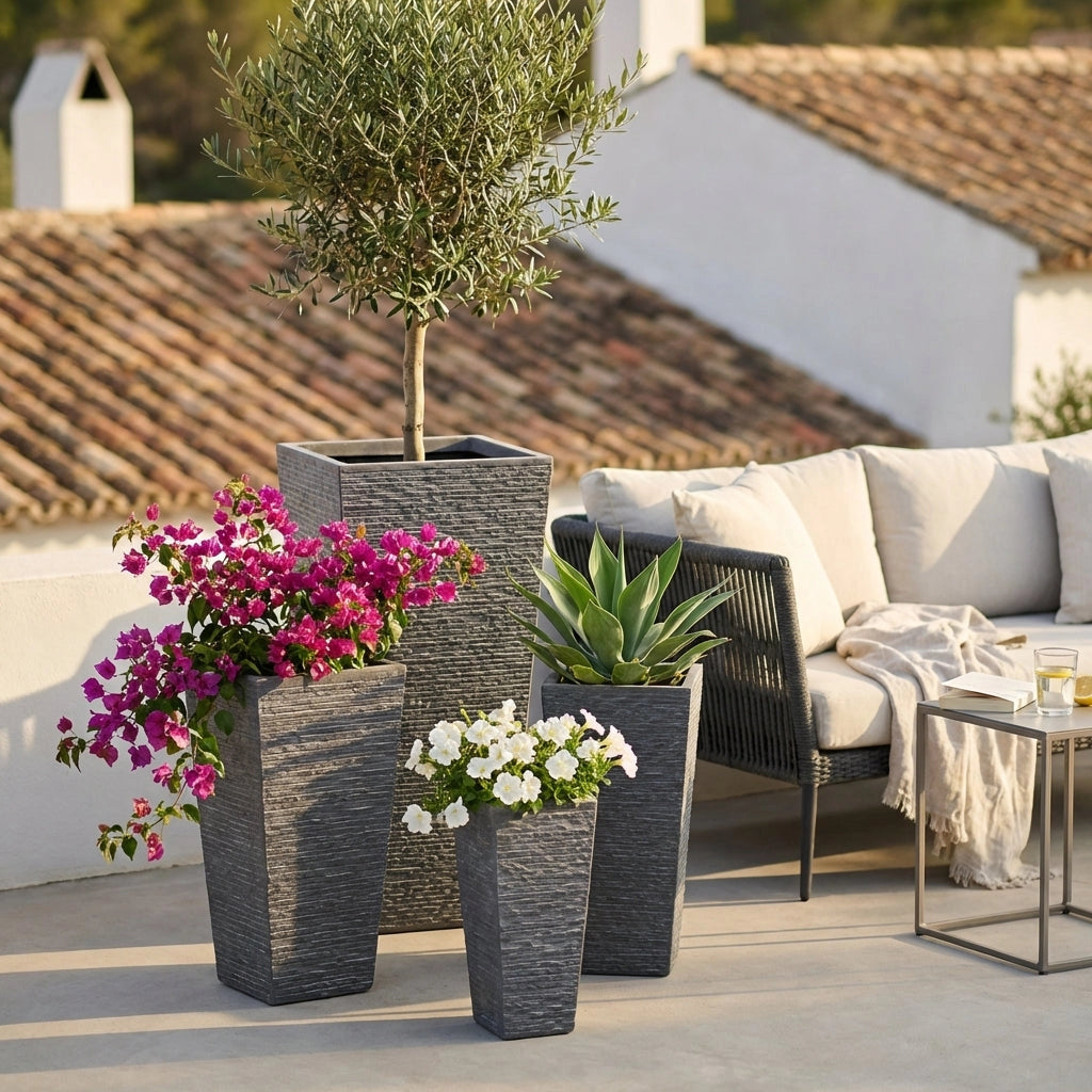 Set di 4 vasi da Giardino in Fibra di argilla cm 42x42x88 - MAXIMILIAN