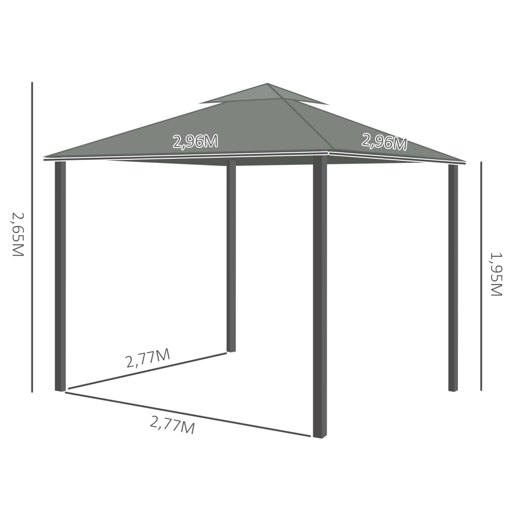 Gazebo da giardino 2.96x2.96 m ¨C zephmum ¨C alluminio poliestere grigio scuro