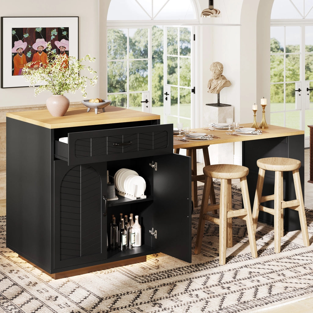 Tavolo Allungabile con Buffet, Cassetti e Luci LED ¨C MINIMAL ¨C Nero/Bianco