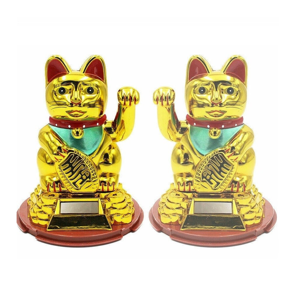 Trade Shop - Gatto Della Fortuna Giapponese Oro Maneki Neko Braccio Mobile Solare Cinese -
