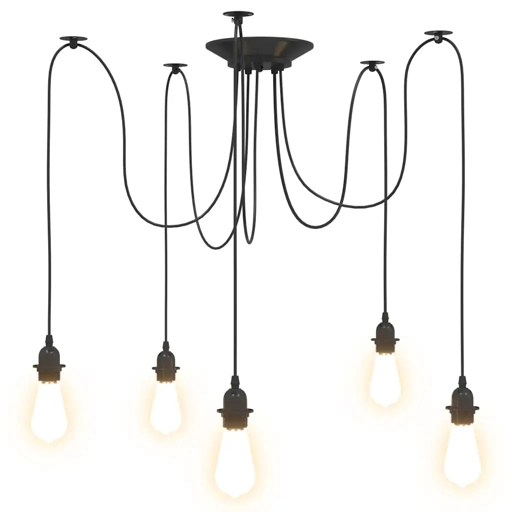 Lampada a Sospensione con 5 Portalampada E27 in Metallo Nero CFW3939712