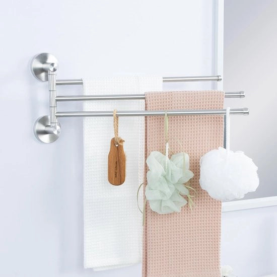 Sostegno asciugamano senza/ con fori, 180° pieghevole sostegno asciugamano in acciaio inossidabile, resistente fino a 5 kg, sostegno asciugamano per parete 40 cm, sostegno asciugamano per bagno, cucina, sauna - cromato, lucidato (cromato)