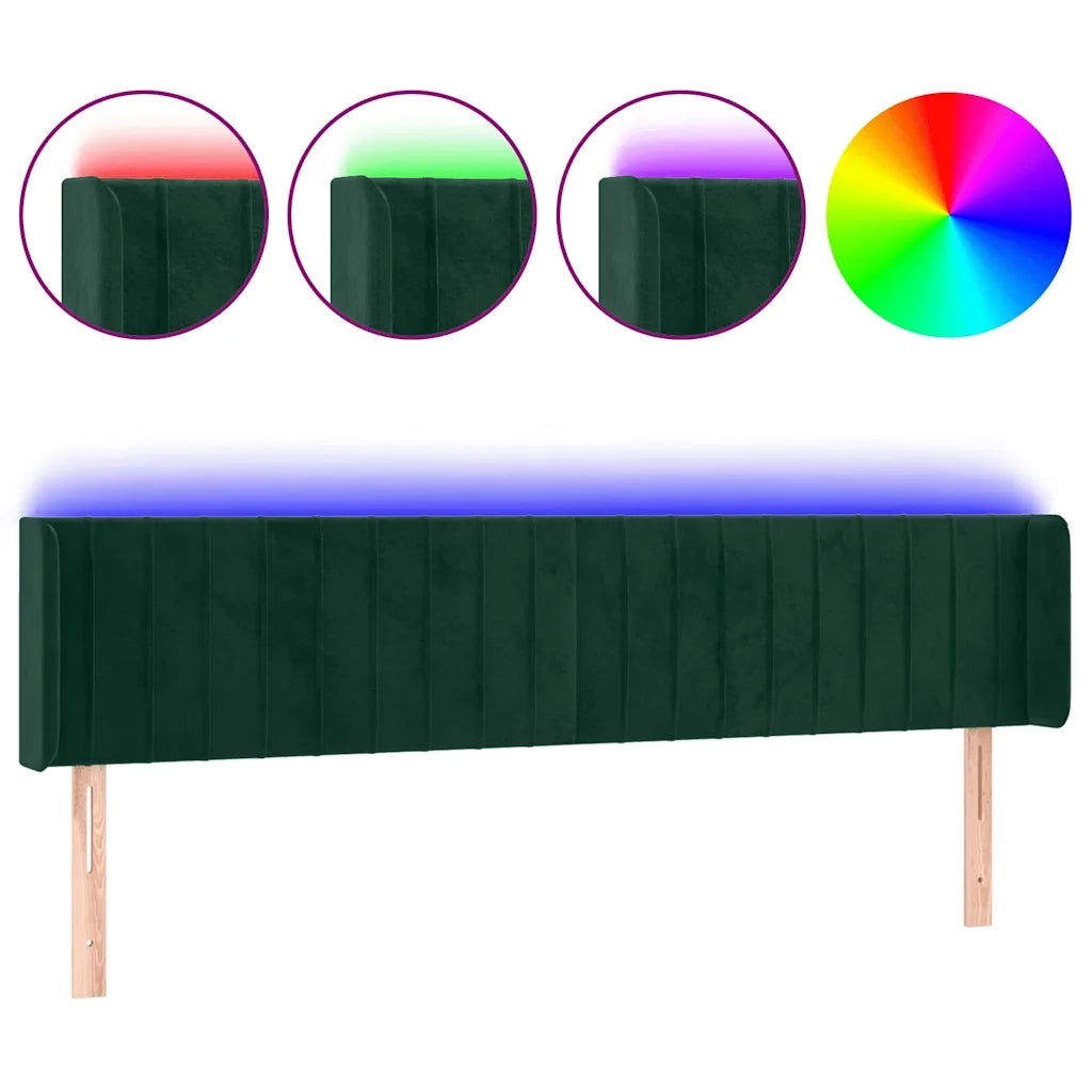 Testiera a LED-Testata con LED Verde Scuro 183x16x78/88 cm in Velluto 150138