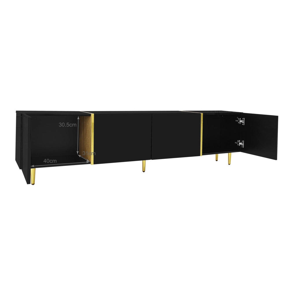 OKWISH Mobile TV con 4 Ante e Cerniere Soft Close, Finitura Lucida, per Soggiorno, MDF, Nero, 170×35×46 cm