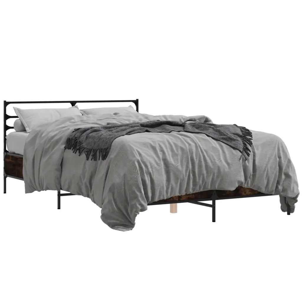 Letto matrimoniale | Letto per adulti | Giroletto Rovere Fumo 140x190 cm in Legno Multistrato Metallo