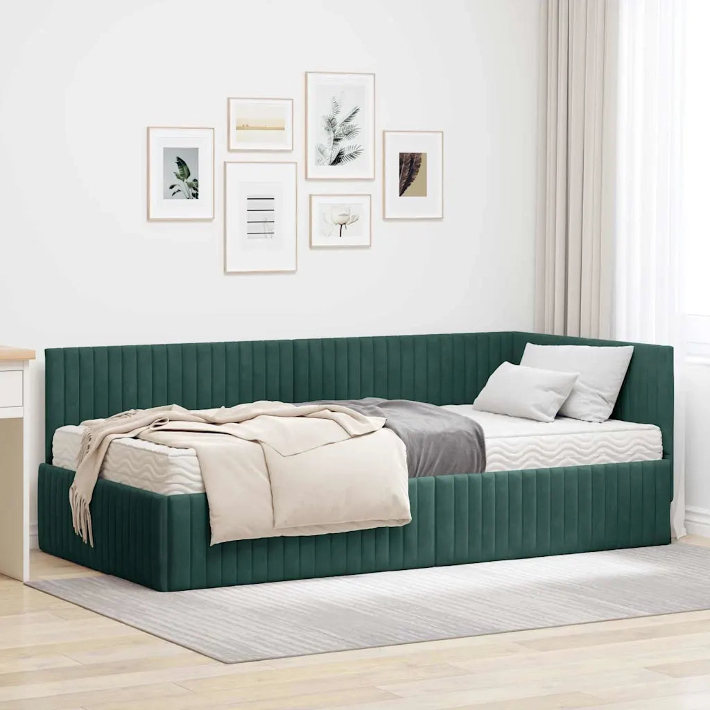 Struttura Letto Angolare con Materasso 2 pcs Verde Velluto 3393830
