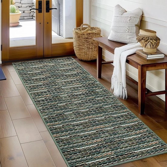 Matto di ingresso con bordi rinforzati - Matto di asciugatura - Antiscivolo - Assorbente d'acqua - Disegno geometrico - 60 x 180 cm - Matto di pulizia
