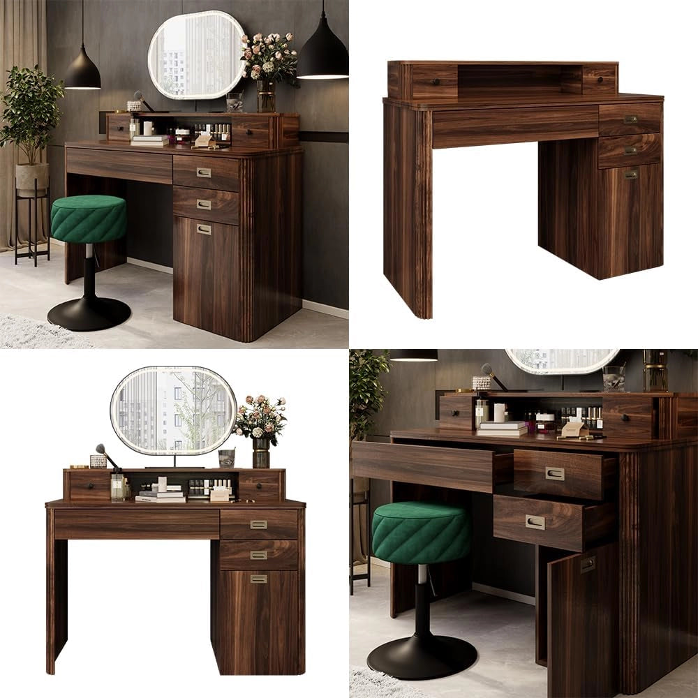 Tavolo da toilette Neria, Rovere rustico, 120 cm Senza specchio, Design rustico per un'atmosfera calda e naturale nell'ambiente