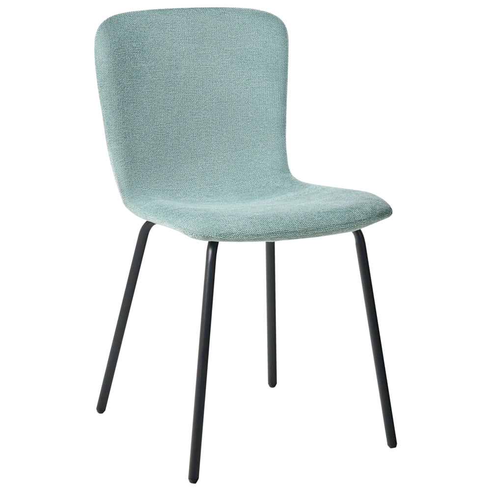 Set di 4 sedie da pranzo in tessuto Tappezzeria verde menta Gambe in metallo nero Design moderno e retrò